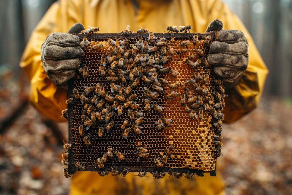 arang Lebah yang berbentung hexagonal yang banyak mengandung propolis untuk perlindungan