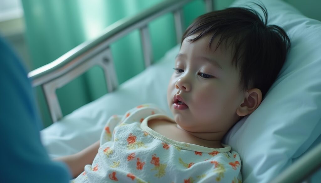 Gambar ilustrasi anak sedang sakit dan dirawat