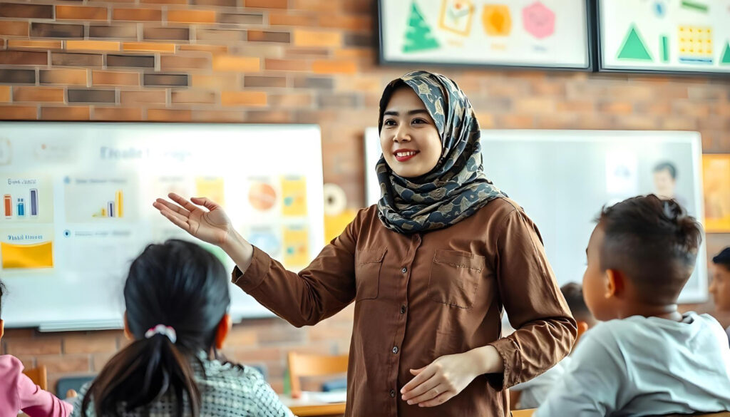 Seorang Bu Guru Sedang Mengajar Pada Anak Muridnya